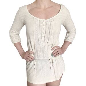 Aerie Y2K Cream Lace button Tunic Top Milkmaid Boho Cottage Beach Coquette bows